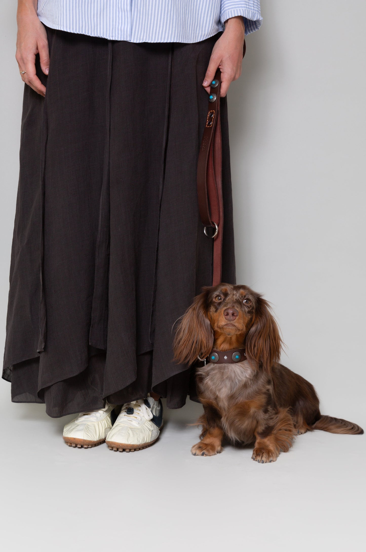 Braune Lederleine mit Nieten für Hunde